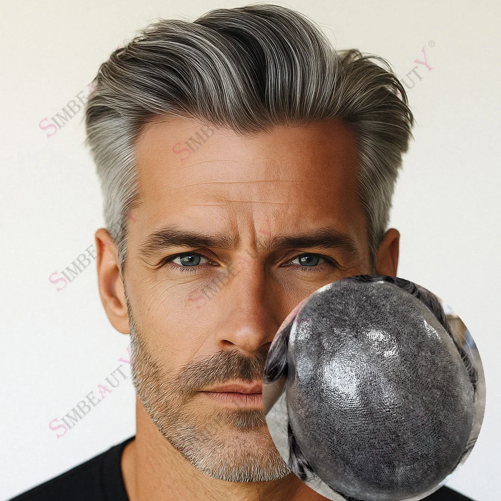 

Натуральная линия волос Коричневый мужской парик 1B65 1B80 1B50 Прочный 0,12 мм Тонкая кожа Инъекционная система человеческих волос Протез Серый Черный Блок