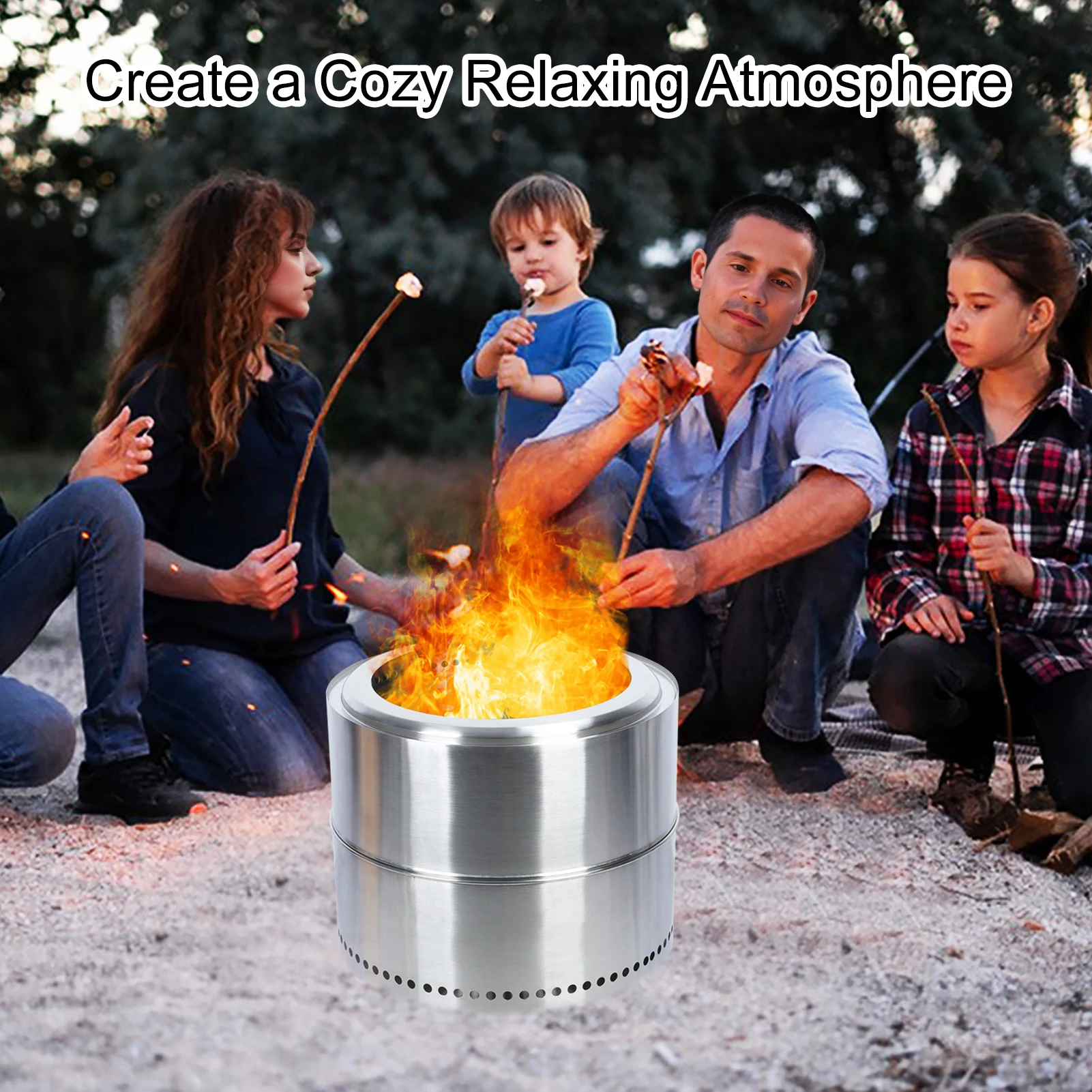 Smokeless Firepit, Wood Burning BBQ Firepit, Stainless Steel Portable Outdoor Fireplace with Ash Tray, Bonfire Firepit