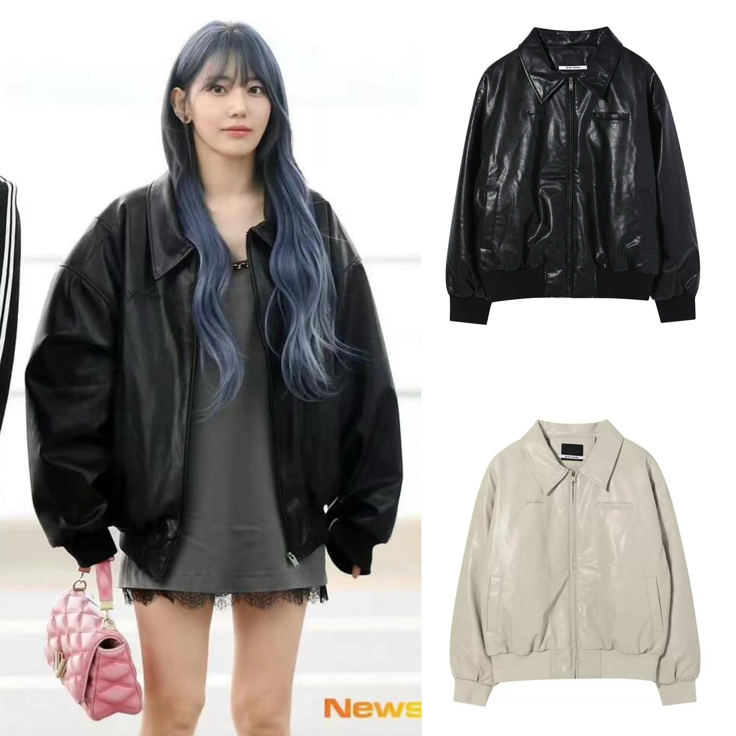 

Кожаная куртка Youhee свободного кроя с вышитым логотипом, в уличном стиле, с длинными рукавами, воротником, из искусственной кожи, женская модная осенняя куртка