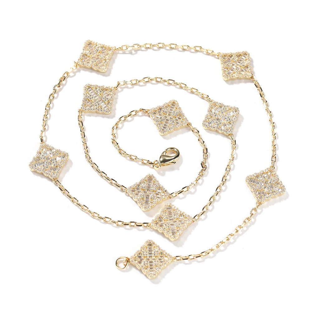 

Ожерелье Uwin «Четырехлистный клевер» с регулируемой длиной, полностью инкрустированное фианитами, тонкая цепочка, модное роскошное колье, ювелирные изделия в стиле хип-хоп