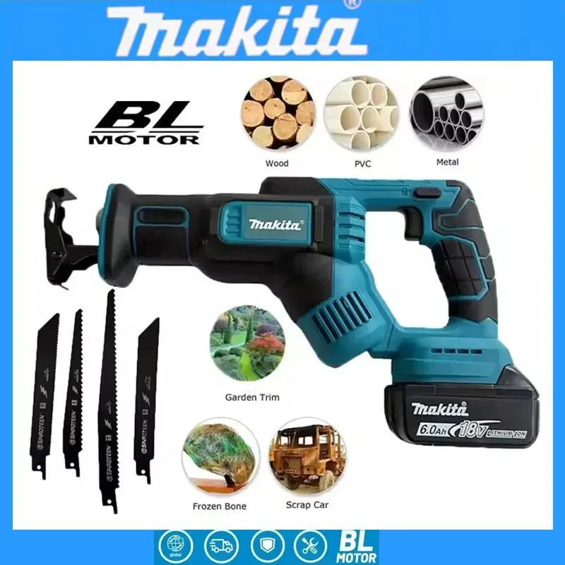 

Аккумуляторная сабельная пила Makita для резки дерева/металла с 4 лезвиями (без аккумулятора)