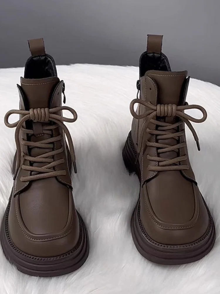 

Women's Boots 2026 Spring New PU Leather Boots Soft Leather Fleece Lined Platform Warm Flat Versatile Thickened Snow Boots