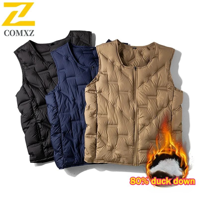 2025 New Winter Down Jacket Vest Mens Fashion 80% White Duck Down Warm Waistcoat Women Leisure Outdoor Ski Cold-proof Down Coat
