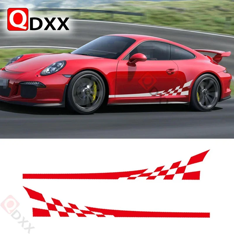 

Racing Flag Graphics Sticker Car Door Side Skirt Vinyl Decals For Porsche 911 997 Exterior Accessories Sport Stripes Sticker
