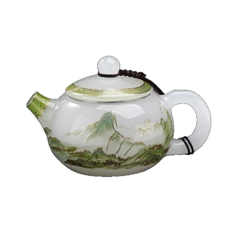 Glazed Thousand Miles Jiangshan Kung Fu Tea Set Household Simple Landscape Cover Bowl Fair Cup Gift Complete Tea Set