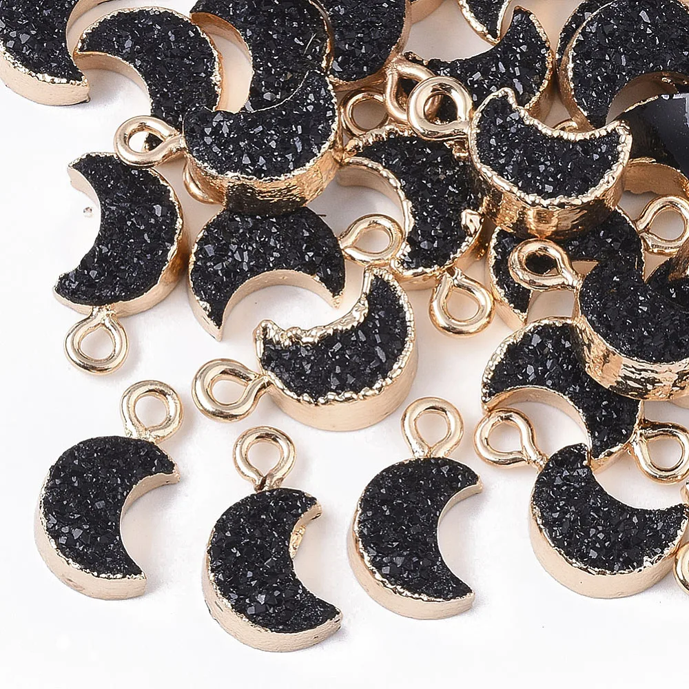 5pcs Resin Pendants with Edge Light Gold Plated Iron Loops Moon Shape For Making DIY Jewlry Necklace Bracelet Earring Supplies