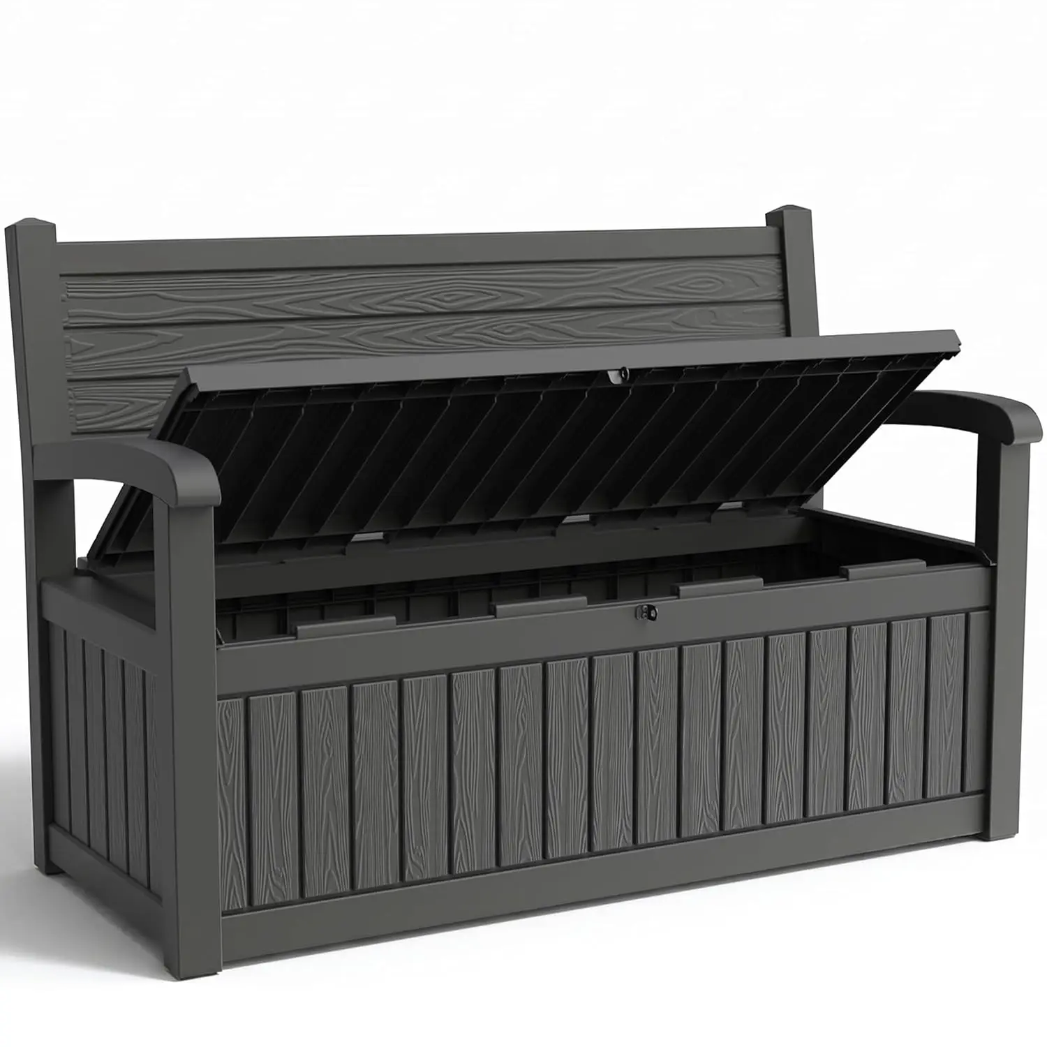 110 Gallon Outdoor Storage Bench, Lockable Patio Storage Bench, Black