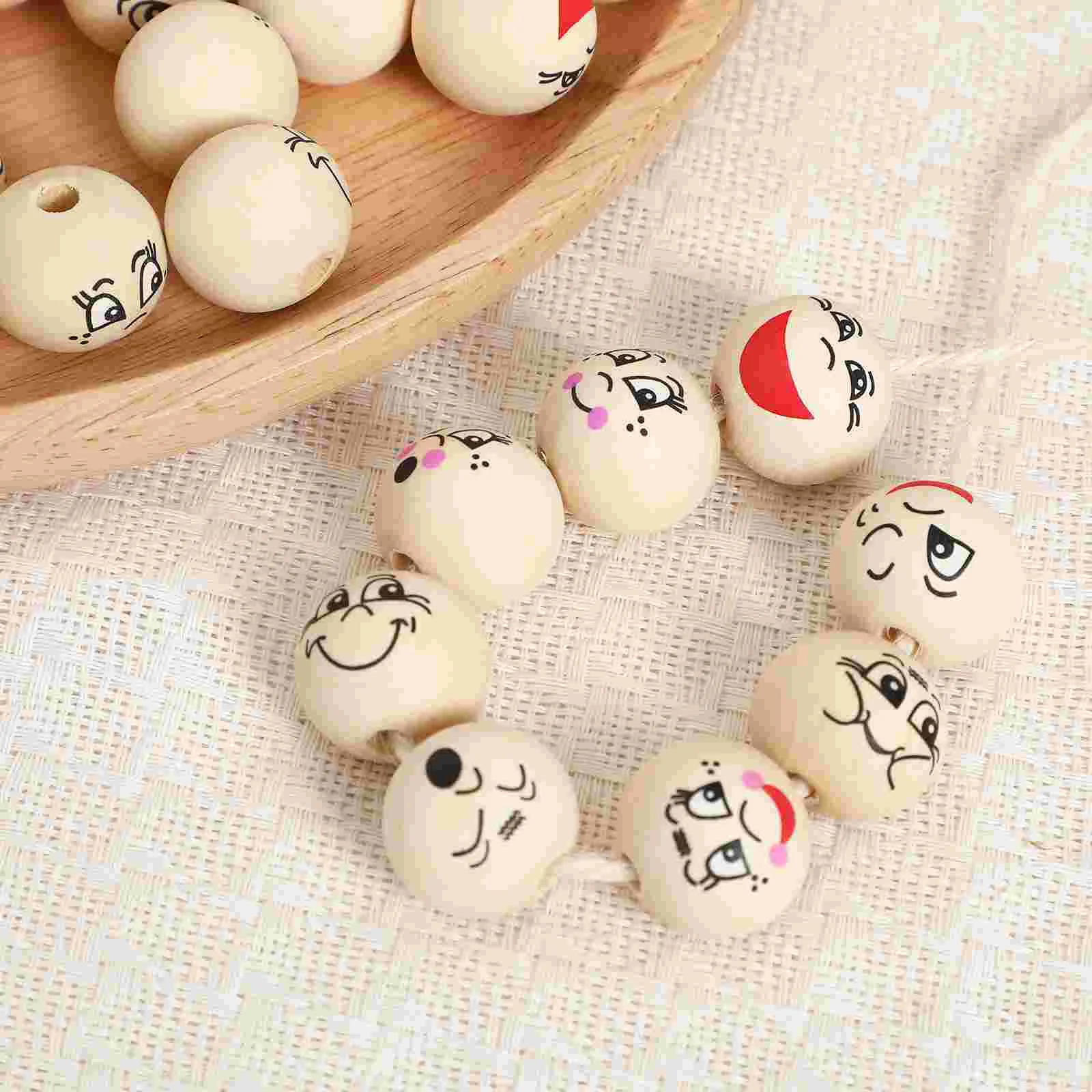 80pcs Wood Beads Craft Beads Round Smile Beads Loose Wooden Beads Spacer Beads Diy Beads With Holes