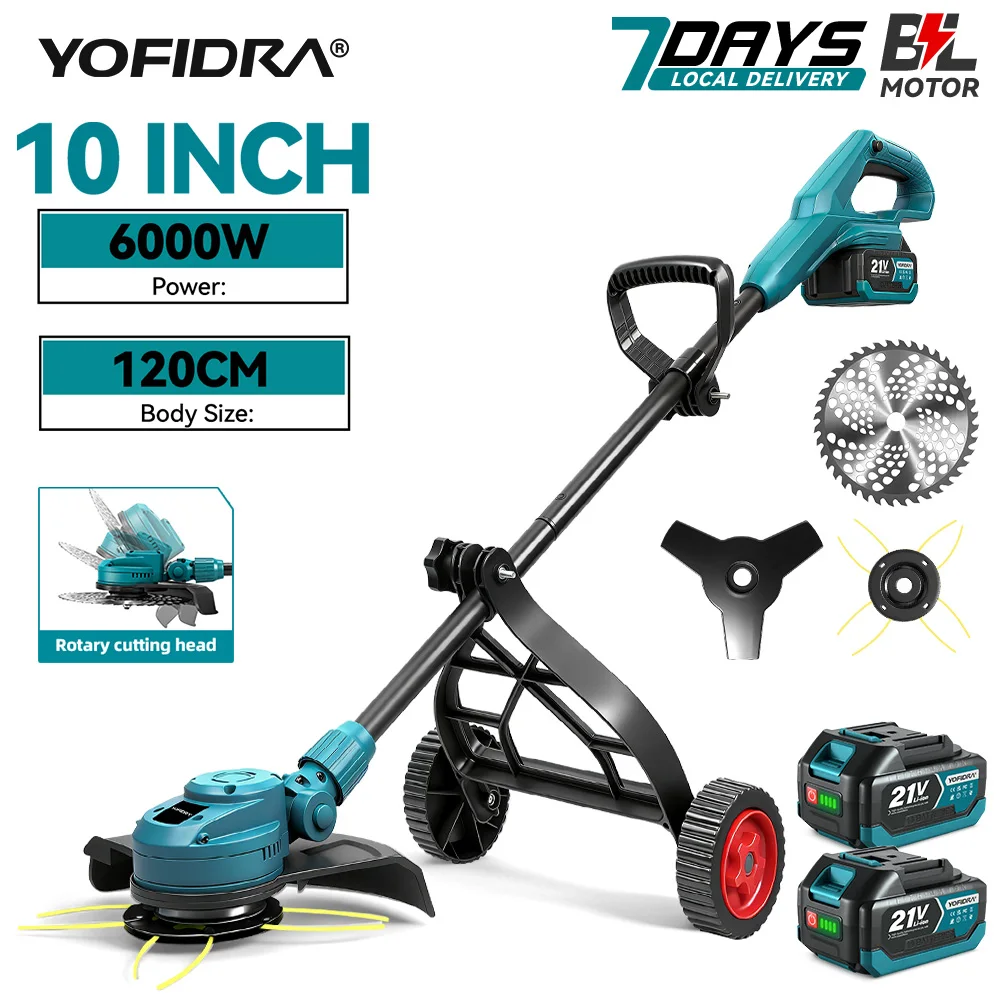 YOFIDRA 6000W 10 pouces tondeuse à gazon électrique sans brosse pliable coupe-herbe tondeuse outil électrique de jardin pour Makita 18V batterie broche