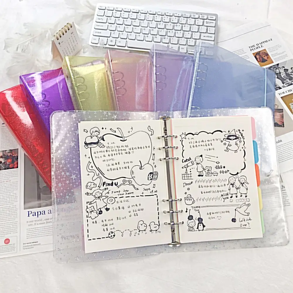 

Folder Binder Creative Colored Binder Cover Transparent A5/A6 Size Photo Card Holder 6 Rings Colorful Notebook Protector Planner