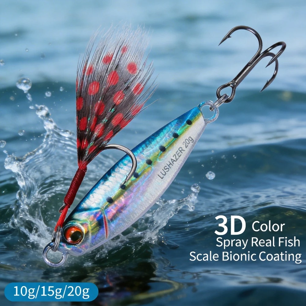 

3D Printed Metal Jig Reinforced Treble Hooks Shore Cast Long Casting For Spanish Mackerel Saltwater Fishing Lure