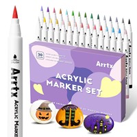 Arrtx 30 Colors Acrylic Makrer, Extra Fine Brush Tip Acrylic Paint Pens for Rock/Ceramic/Glass/Canvas/Mug/Wood/Easter Egg