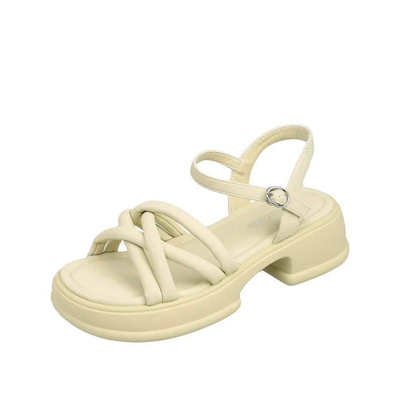 Sandals for women summer versatile, thick heel, student fashion strap, Roman shoes