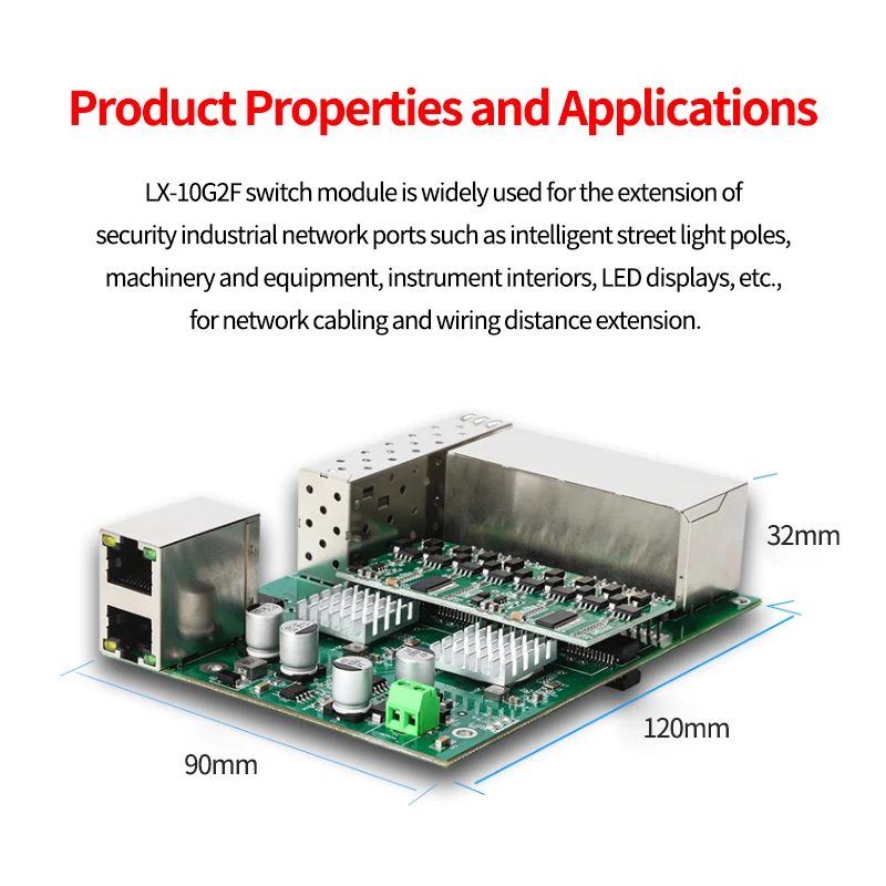 12-port full gigabit switch module, 8-port standard POE power supply, two SFP optical ports dedicated to smart street lamp poles