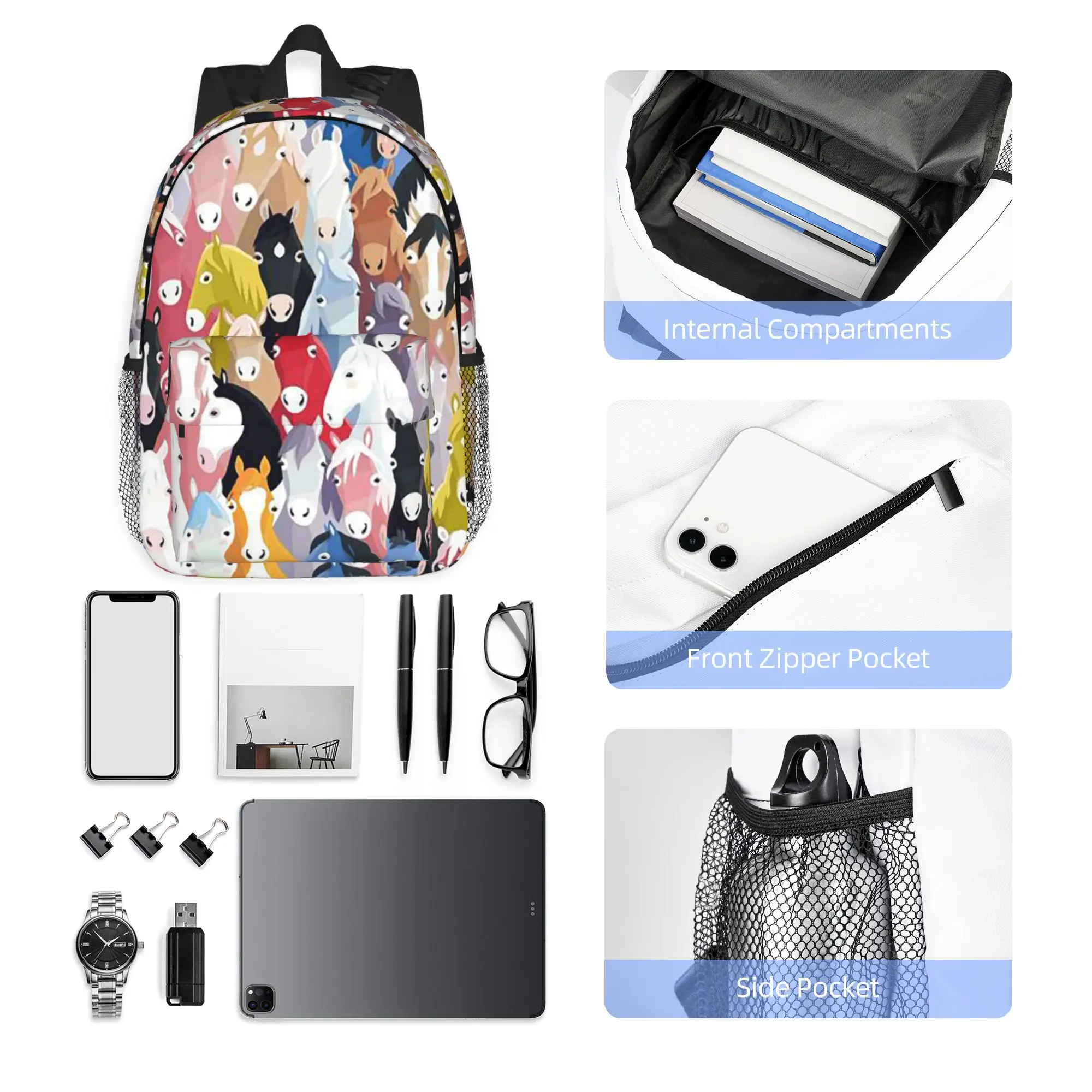 Cartoon Horse Printed Backpack Hot Sale Daypack Large Capacity Boys Girls BookBag Shoulder Bags for Men Women School Bag