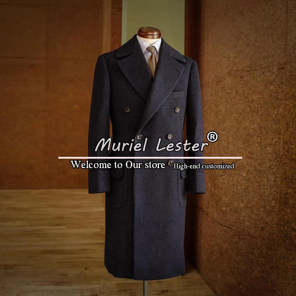 Winter Jacket Men Tweed Wollen Thick Double Breasted Overcoat Military Long Trench Coat Custom Made Manteau Homme Grooms Suits