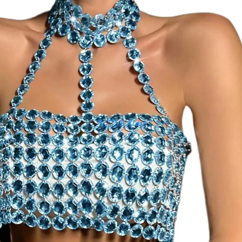 

T21F Crystal Halterneck Bras Chain Sparkly Body Jewelry Nightclub Diamond Camisole