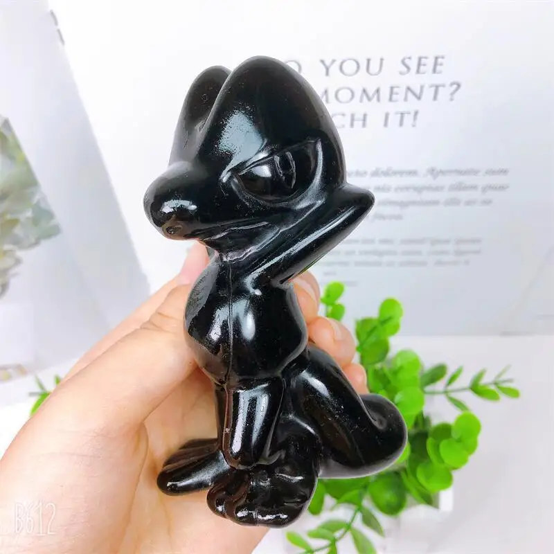 10CM Natural Black Obsidian Cartoon Crystal Healing Gemstone Birthday Present Home Feng Shui Christmas Decoration 1pcs