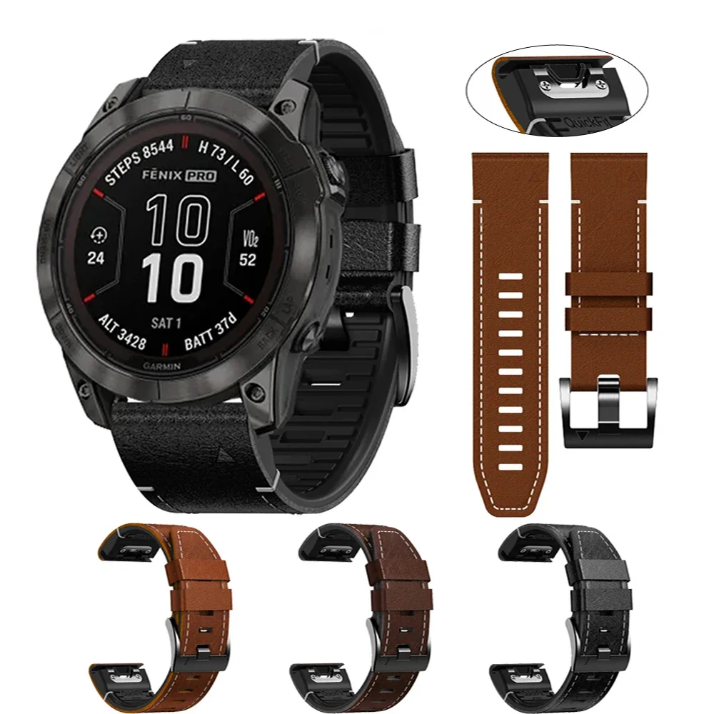 Quickfit Strap For Garmin Fenix 7 7X 6 6X Pro 5 5X Plus 3HR 945 Leather Silicone Watch Band 26mm 22mm Tactix Bravo Mk2i Bracelet