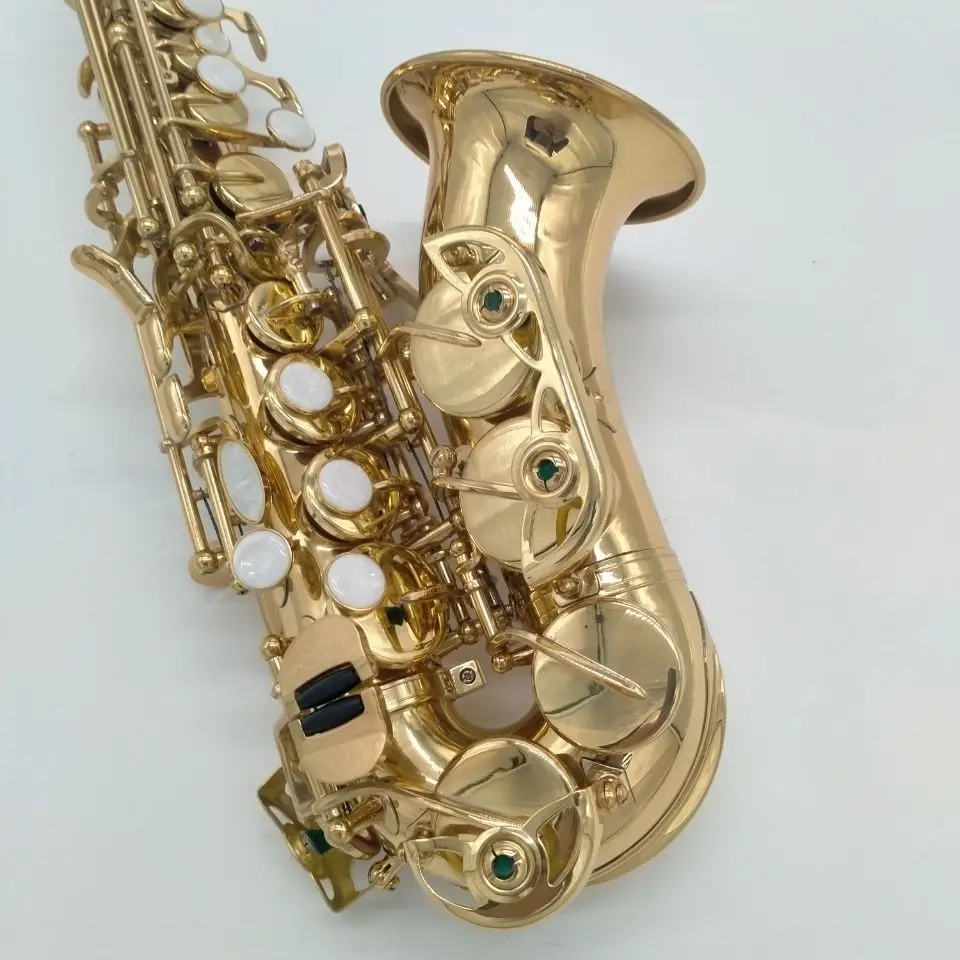 high quality lacquered gold B flat professional curved soprano saxophone jazz instrument brass gold plated saxo soprano with cas