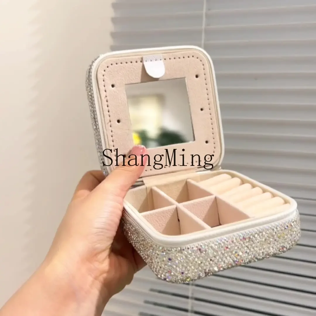 

CLL light luxury diamond setting with mirror multi-functional ring, earrings, necklace square storage box