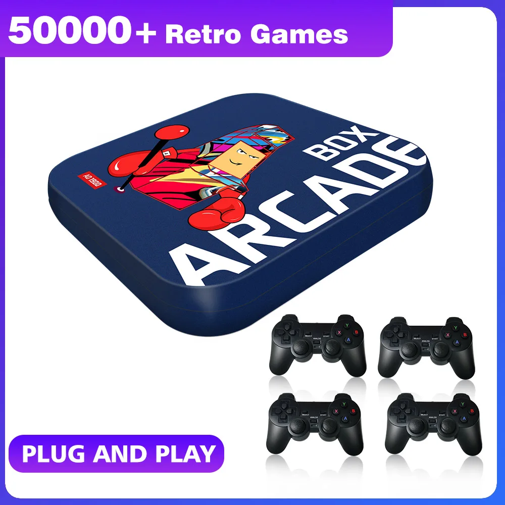 Video Game Console for N64/PS1/DC/SEGA/PSP Emulator Console Arcade Box Plug and Play 4K HD Retro Video Games with 4 Controllers