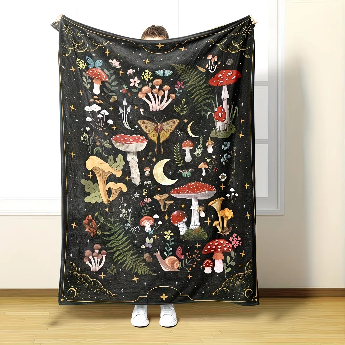 Cozy Mushroom & Butterfly Flannel Throw Blanket - Soft, Warm, and Tear-Resistant for Couch Bed, Office Versatile All-Season Gift