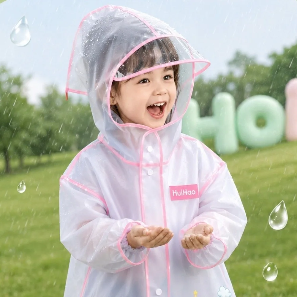 Cute EVA Kid Raincoat Transparent Waterproof Children Rain Poncho Hooded Style Dinosaur Rain Coat Jacket Outdoor Use