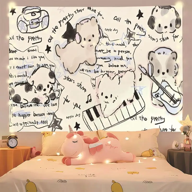 VIKAMA Hand-Painted Graffiti Cat Tapestry, Instagram-Style Room Wall Decor, Durable and Washable Polyester Backing Fabric