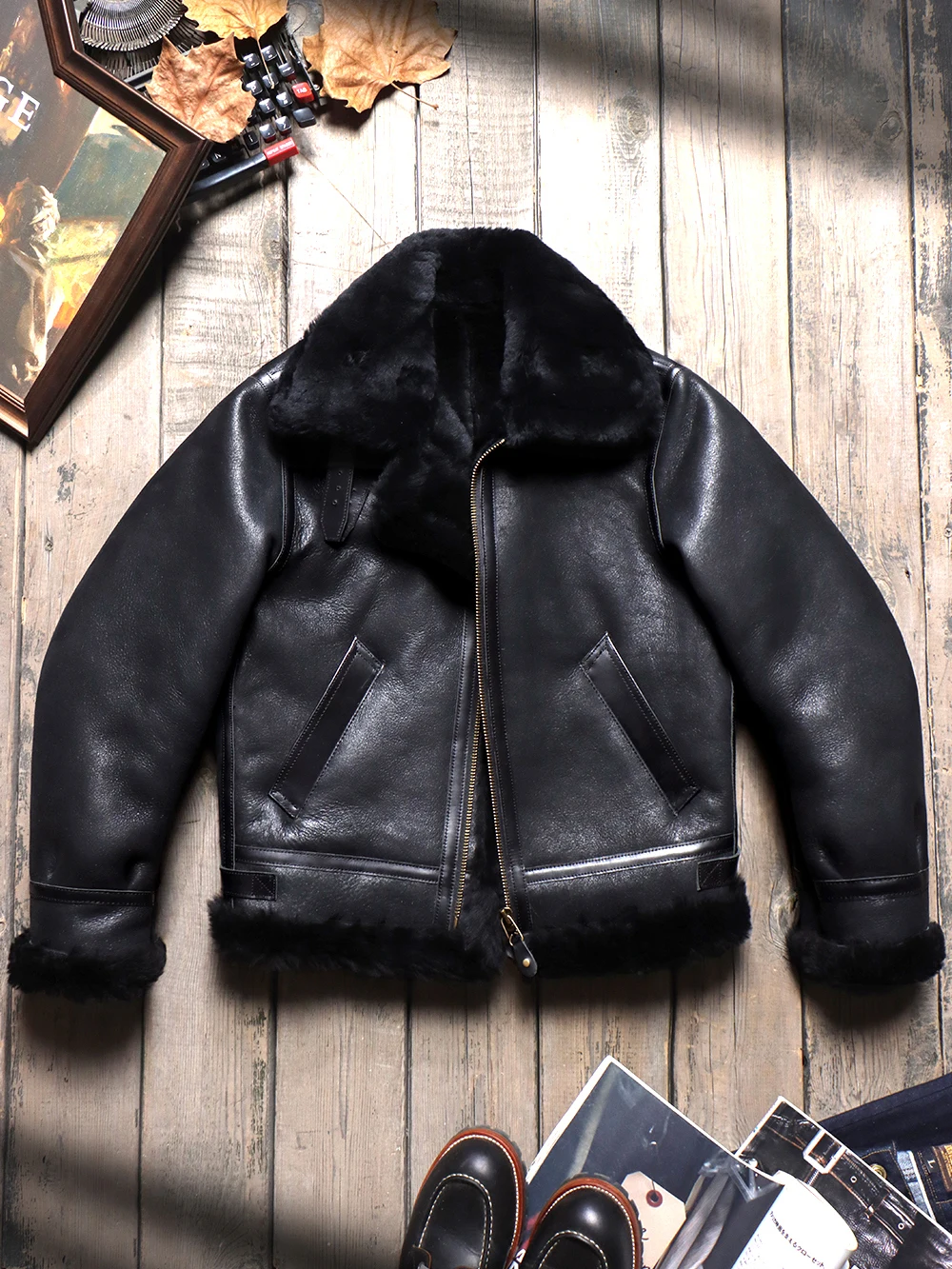 

Original Ecological Frosted Fur Integrated Male B3 Flight Suit Genuine Leather Sheepskin Lapel American Leather Jacket Coat