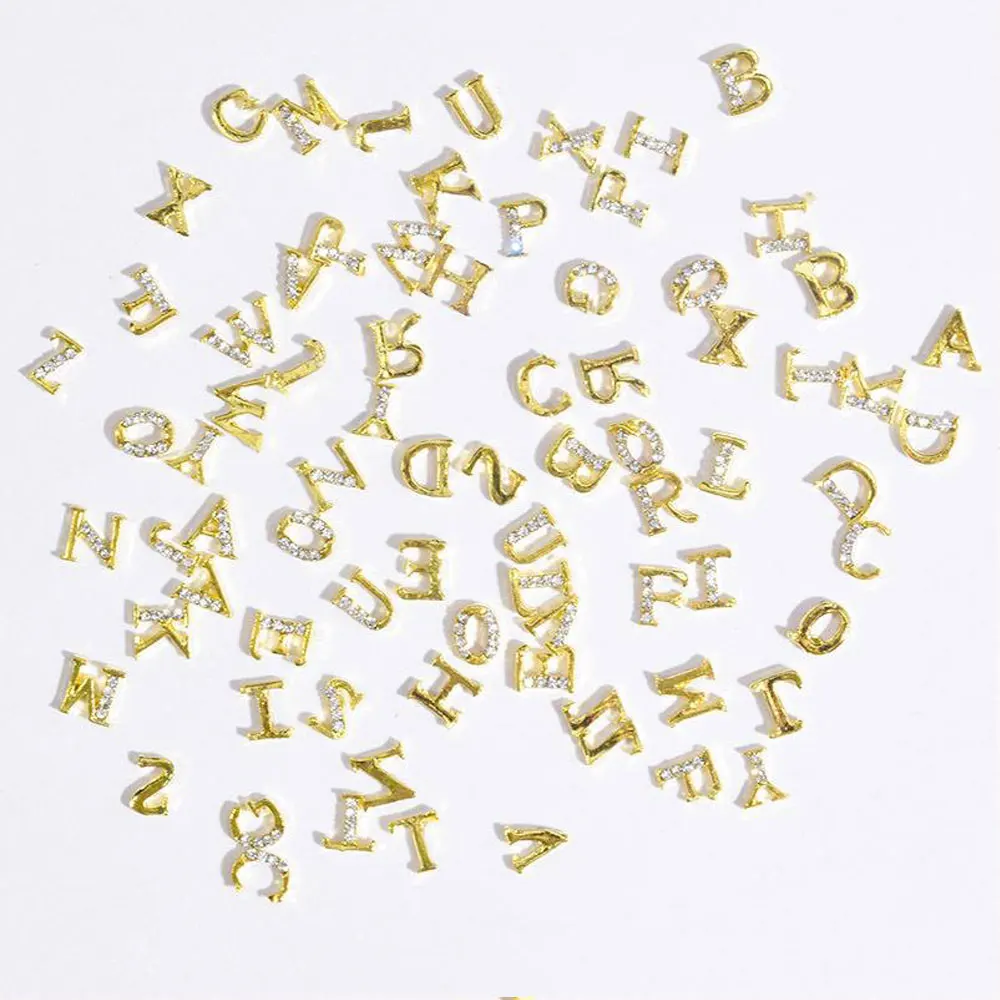 10/26pcs Bright Gold English Letter Nail Art Charm 3D Alloy Studded Letters Nail Decor Parts DIY Japanese LZ Nail Accessories