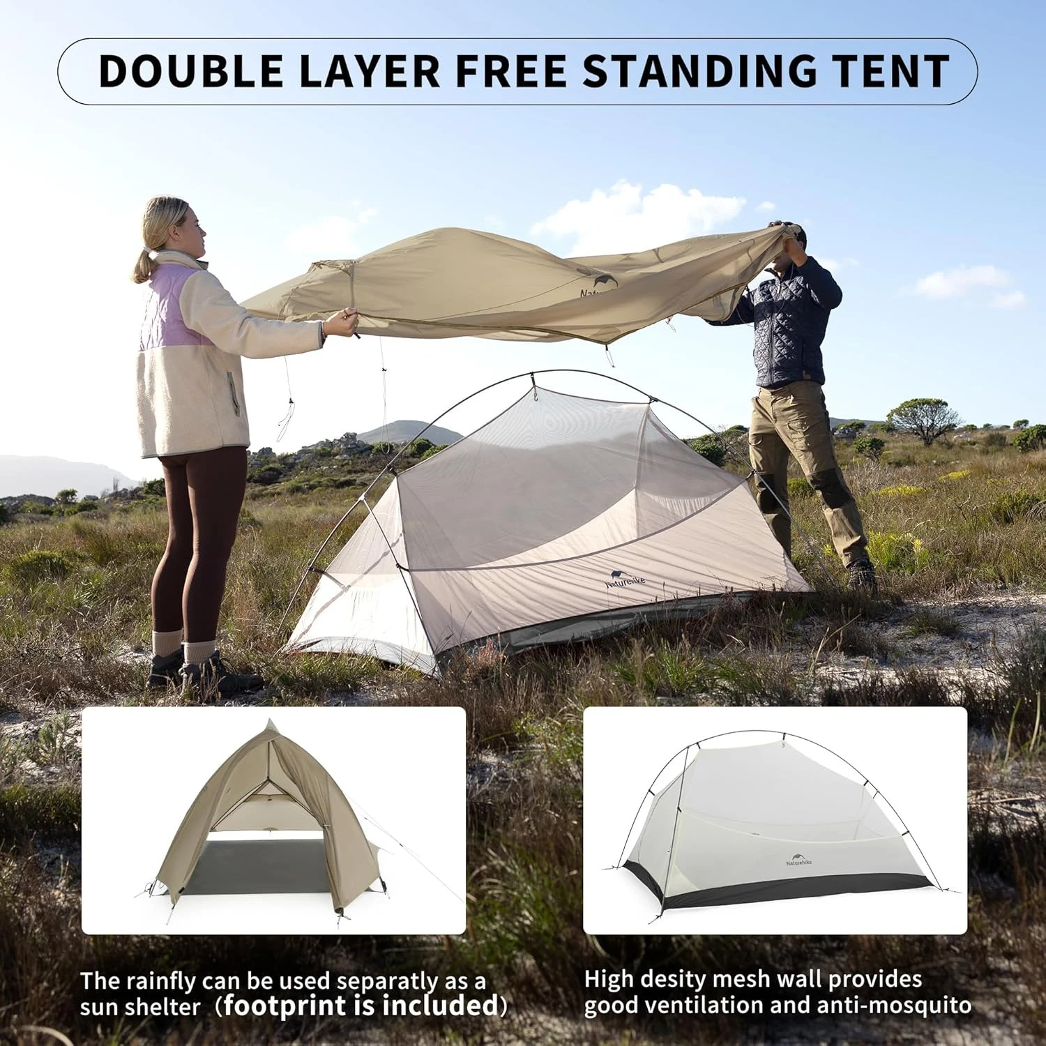 Naturehike Tent Cloud Up Mongar Star River 2 Person Camping Tent Ultralight Backpacking Tent Hiking Travel Tent With Free Mat