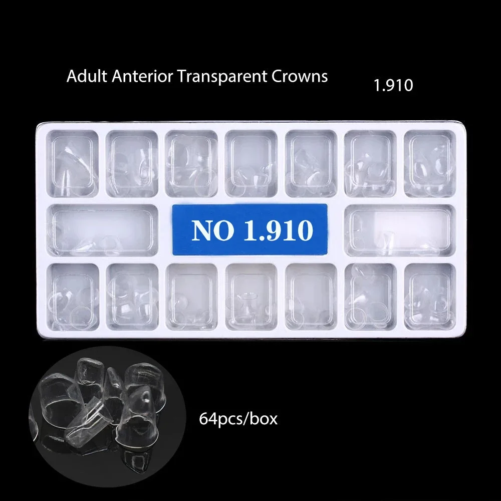 

Crowns Transparent Temporary Preformed Molar Dental Anterior Posterior Teeth Deciduous 64pcs/Box Child Adult Kids Matrix Kit