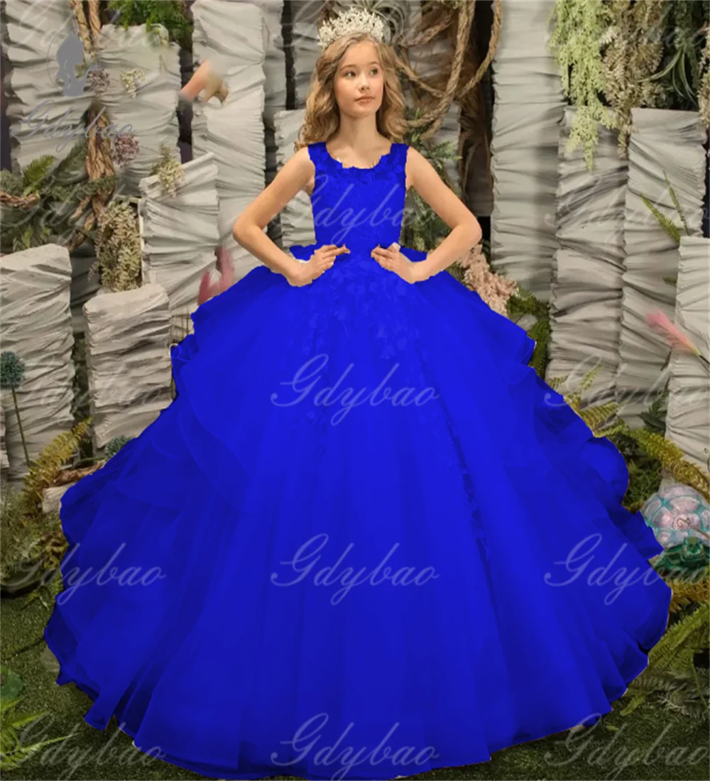 Royal Blue Flower Girl Dress 2025 Ruffle Delamination Birthday Party Gown Wedding Formal Pageant Daughter Princess