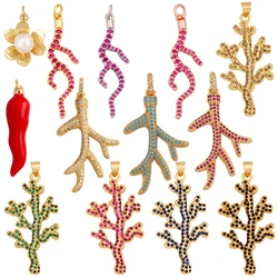 New Red Pepper Coral Charm Pendant,18k Gold Zircon Jewelry Findings Necklace Accessories P02 K76