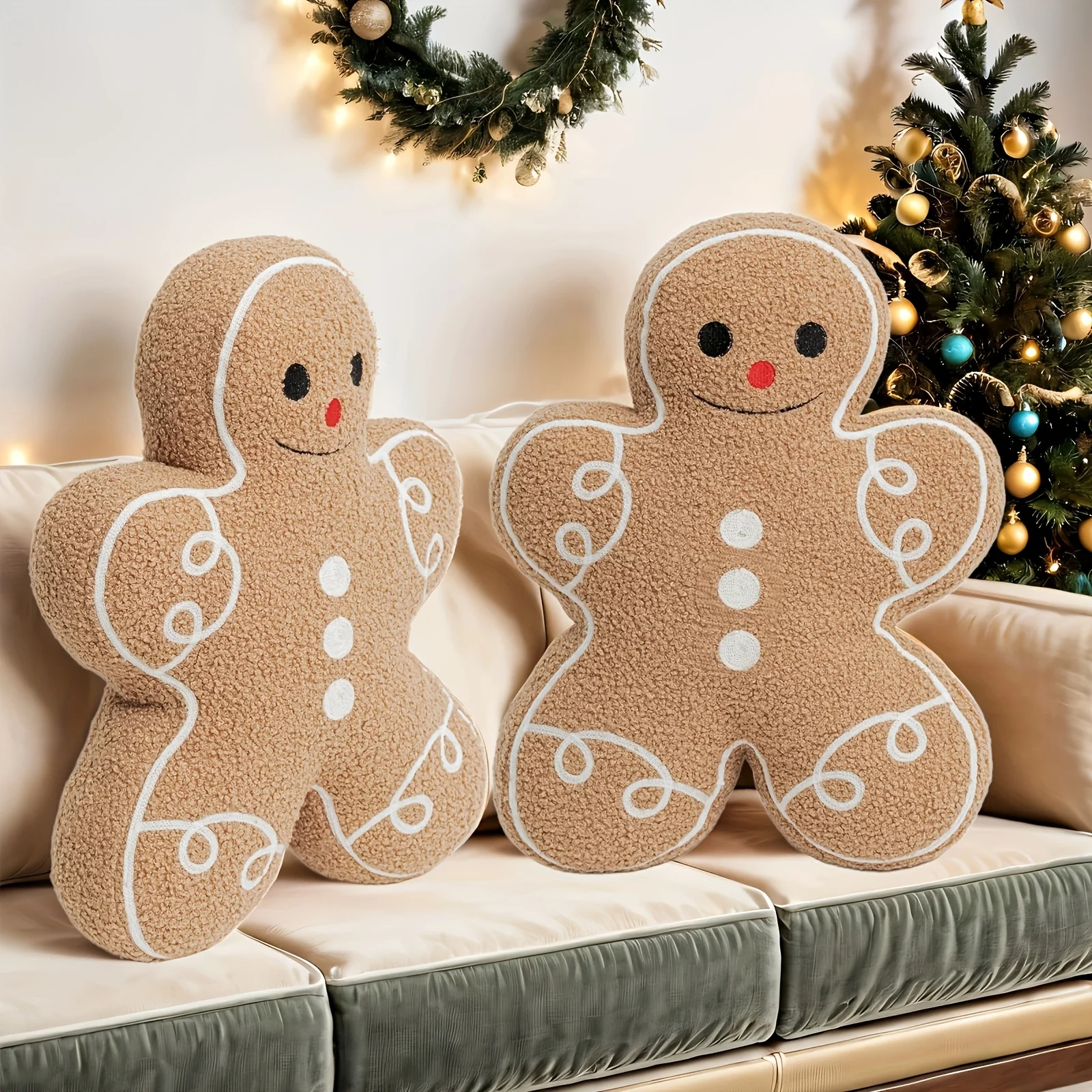 Gingerbread Man Plush Pillow – Christmas Decorative Cushion Classic Style, No Power Supply, Feather Free Holiday Decoration, Moth