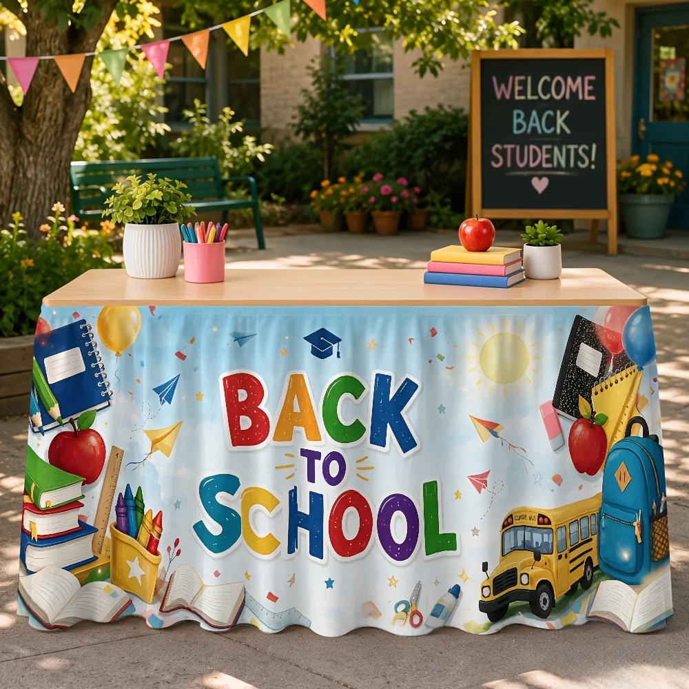 1 piece, back-to-school theme printed tablecloth table skirt, for back-to-school decoration