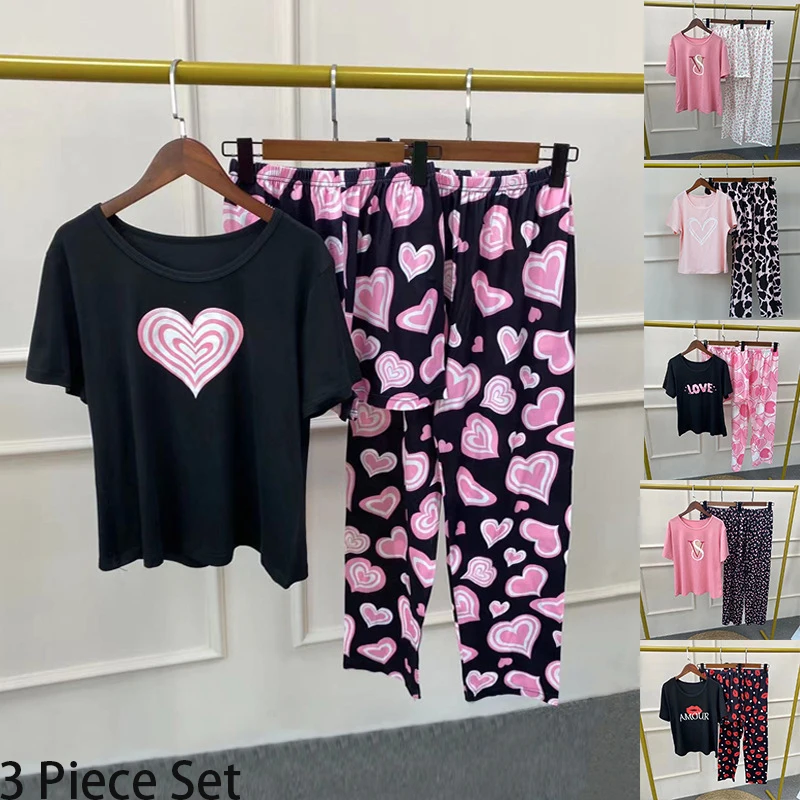 

Autumn Home Casual Short Sleeved Pants Vs. Three Piece Set Home Clothes Can Be Worn As Outerwear, Comfortable Women's Clothing