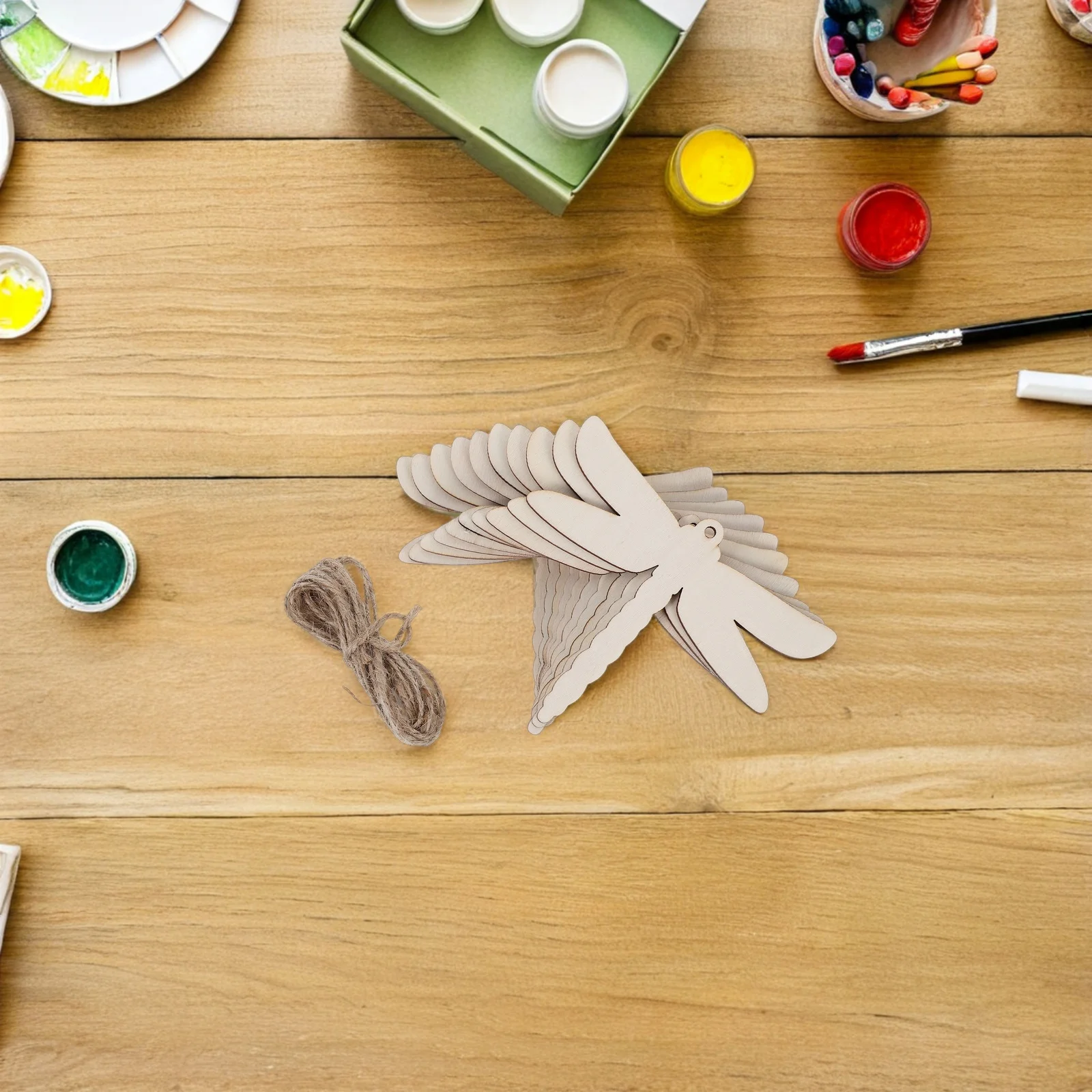 20개 빈 동물 모양 나무 잠자리 모양 DIY 페인팅 염색 공예 용품 잠자리 나무 벽 장식