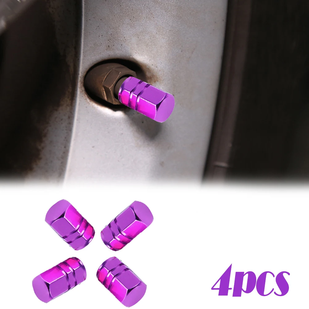 4pcs Unoversal Car Tire Valve Core Cap Purple Car Wheel Valve Dustproof Cover Car Rim Valve Stem Cover Auto Exterior Accessories