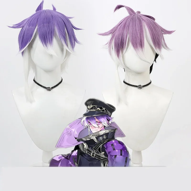 

Touken Ranbu Minamoto Kiyomaro Cosplay Wig Short White Purple Heat Resistant Synthetic Hair Halloween Party Role Play + Wig Cap