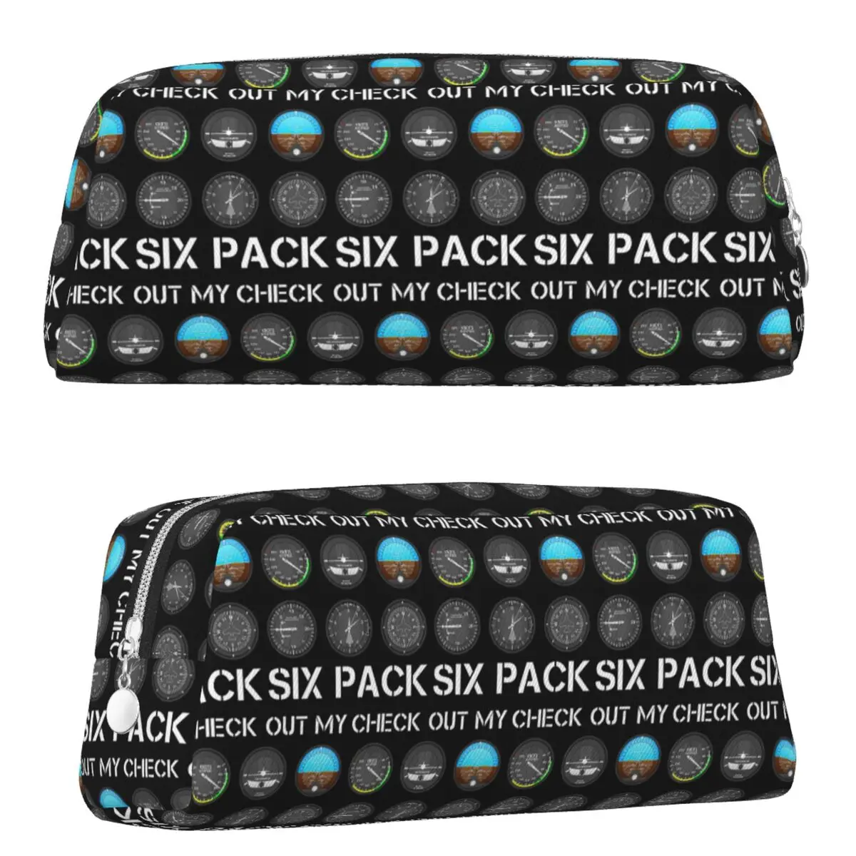 Estuche para lápices con diseño de piloto divertido, avión y seis instrumentos de vuelo, para estudiantes, caja para bolígrafos, bolsa para lápices, estuche para guardar artículos de papelería