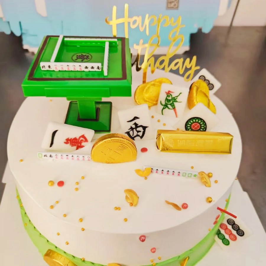 Kunststoff Mahjong Tisch Kuchen Dekoration Dekoration Dekoration Vater Mutter Ehemann Geburtstag Feier Backen Dekoration – Detail 1