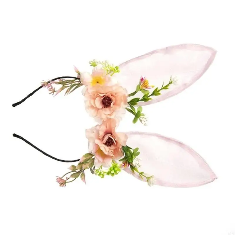 

39BC Flower Headbands Birthday Party Floral Garlands Crown Hair Wreath Rabbit Ears