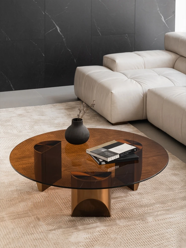 Coffee Table Living Room 2025 New Home Italian Floating Coffee Table Modern Small Apartment Round Glass Minimalist Design