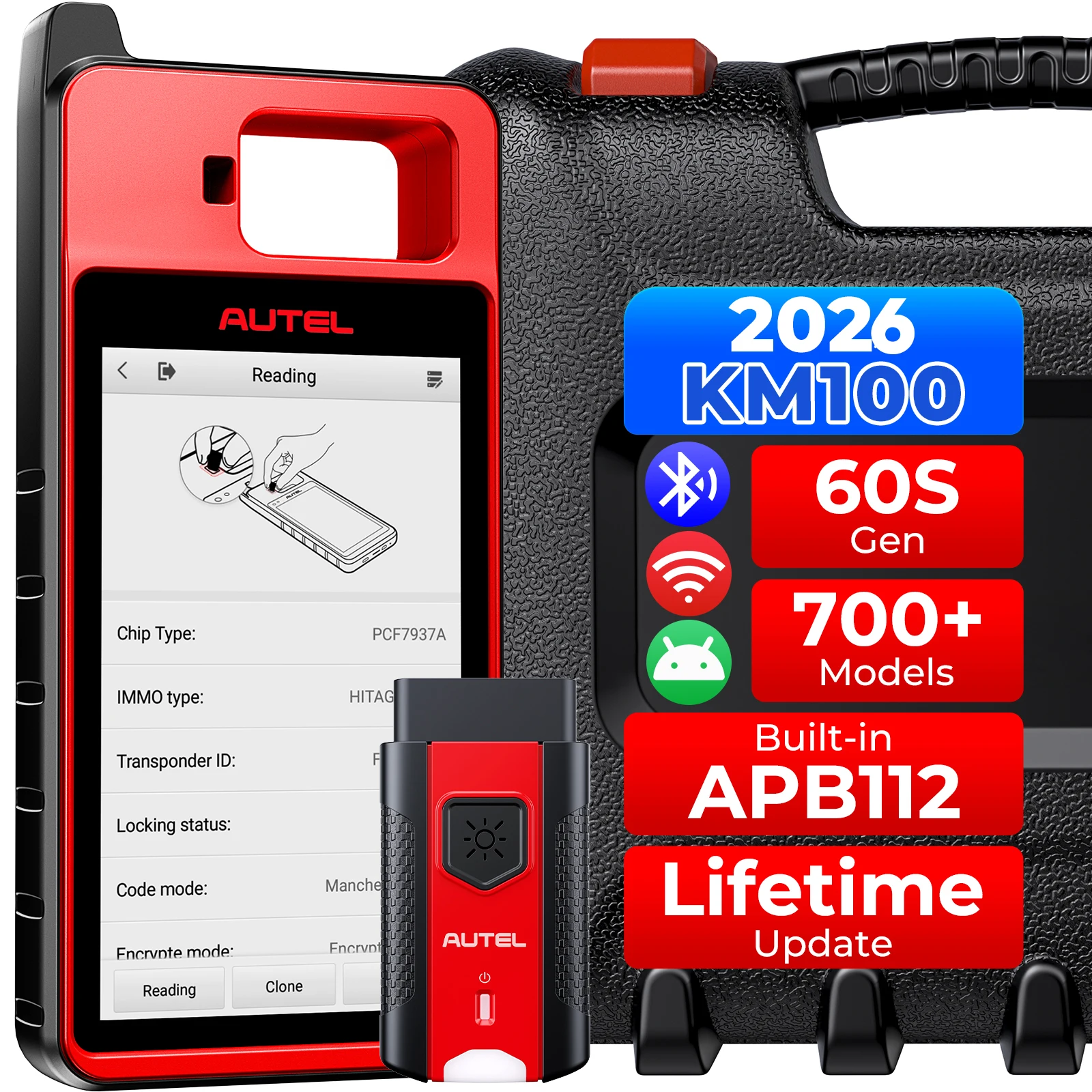 Autel MaxiIM KM100 Key Fob Programmer 60s Key Generation Kit Universal IMMO Immobilizer Tool  Lifetime Free Update Scanner KM100