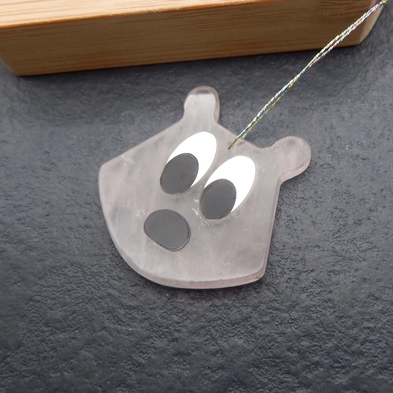 Natural Stone Animal Pendant Bead,Semiprecious Stones Obsidian,Rose Quartz,M.O.P. Pendant Bead Men Women 30x29x3mm 4g