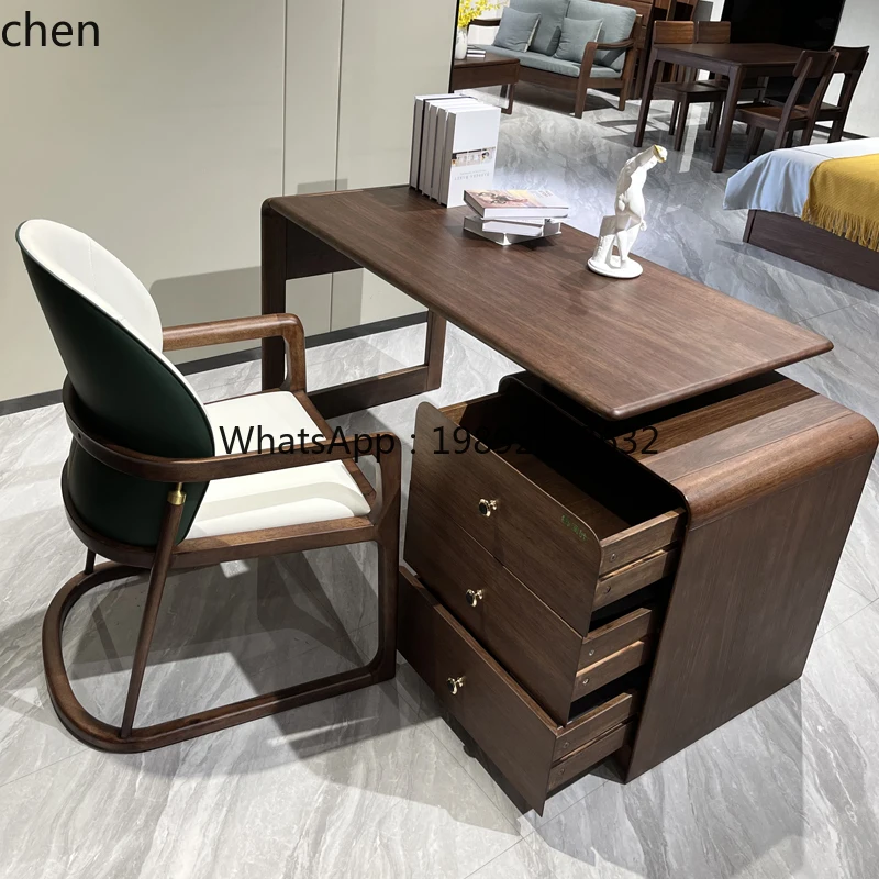 QQ Black walnut all solid wood desk office writing desk home study furniture computer