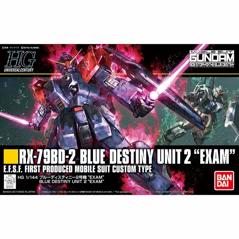 Bandai Original GUNDAM HGUC 1/144RX-79BD-2 BLUE DESTINY UNIT2 EXAM Anime Action Figure Toy Give to children Gifts Hobbies