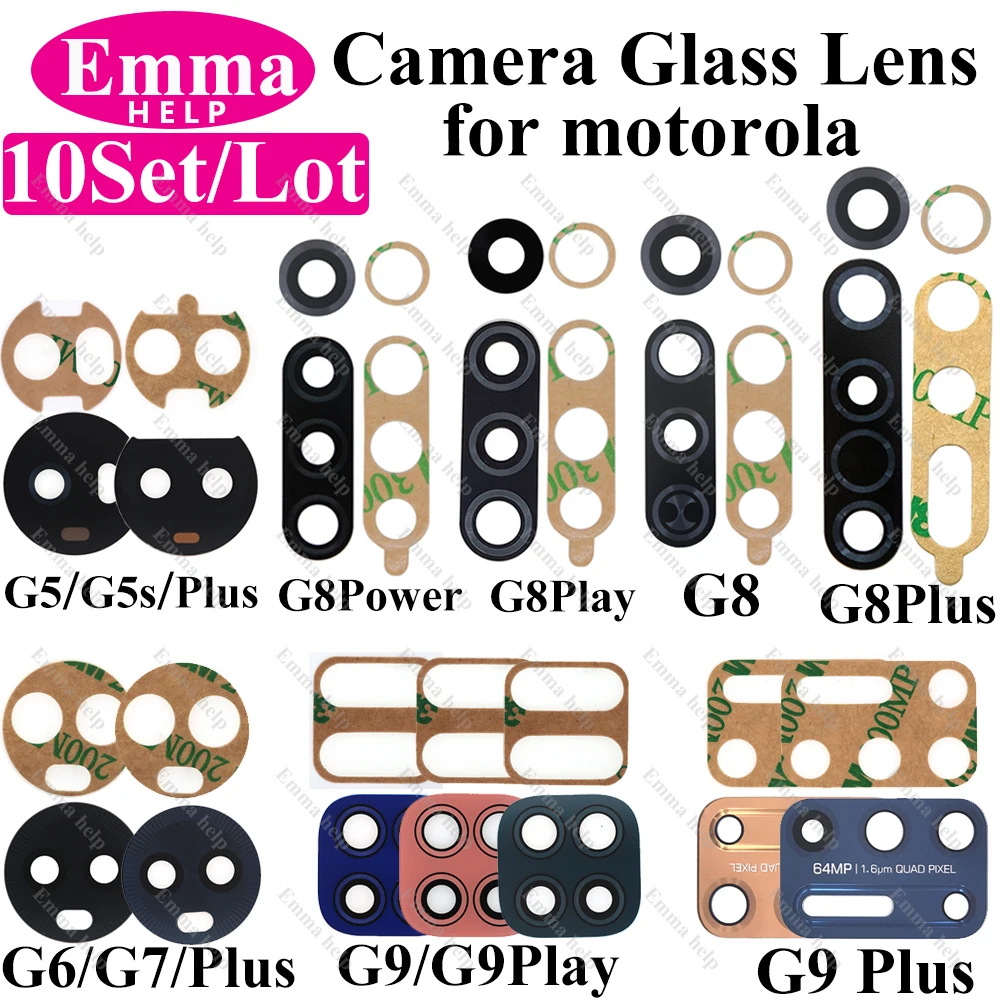 10 conjuntos de lentes de vidro para câmera traseira a + para motorola moto g9 g8 g7 g6 g5 plus play power lente de câmera traseira